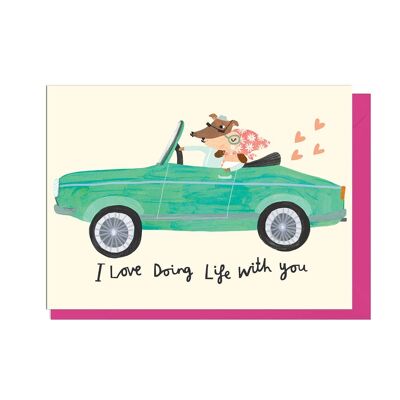 LOVE DOING LIFE CAR - PINK ENVELOPE Card