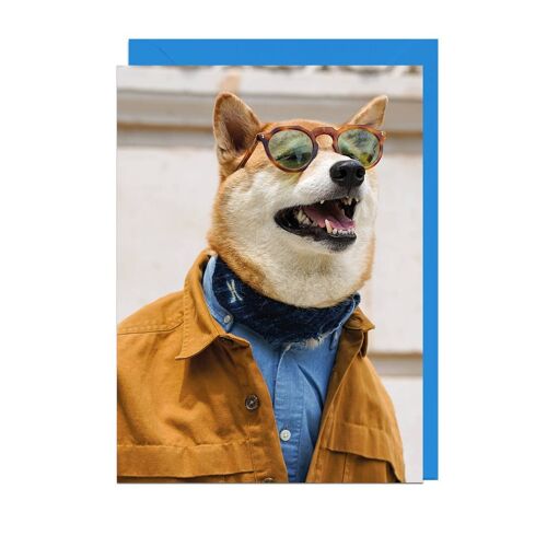 MENSWEAR DOG DAPPER SCARF CORNFLOWER ENVELOPE Card