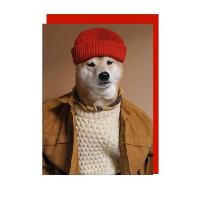 MENSWEAR DOG RED BEANIE KNIT POPPY ENVELOPE Card