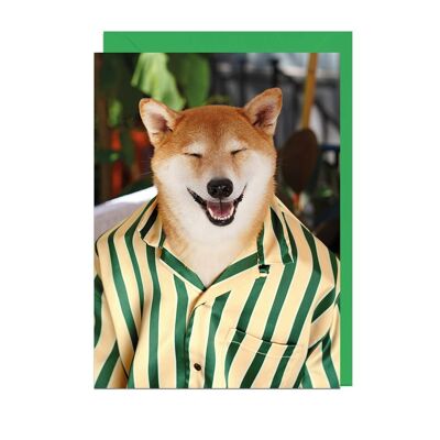 MENSWEAR DOG STRIPE SATIN SHIRT GREEN ENVELOPE Card