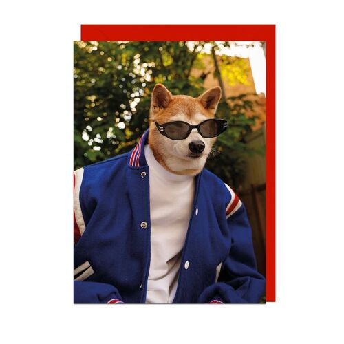 MENSWEAR DOG VARSITY JACKET POPPY ENVELOPE Card