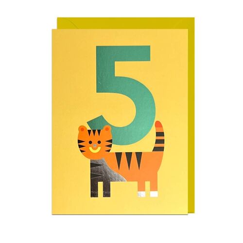 TIGER AGE 5 FOIL YELLOW ENVELOPE Card