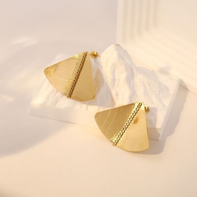 Gold brushed effect folded fan earrings