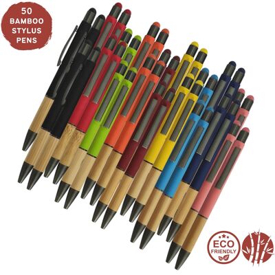 50 penne stilo in bambù sostenibili colorate