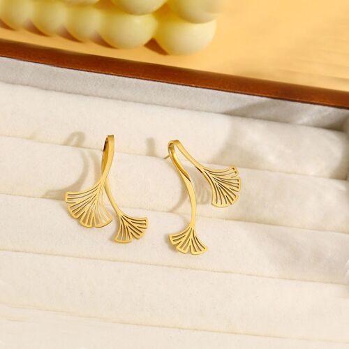 Boucles d'oreilles dorées feuille de ginkgo