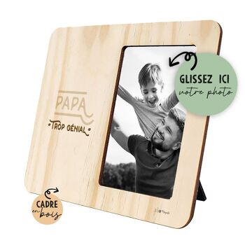 Cadre photo en bois papa trop génial - 20x25cm - pour insérer photo - impression sur bois 2