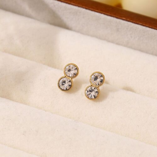 Boucles d'oreilles dorées double strass puces d'oreilles