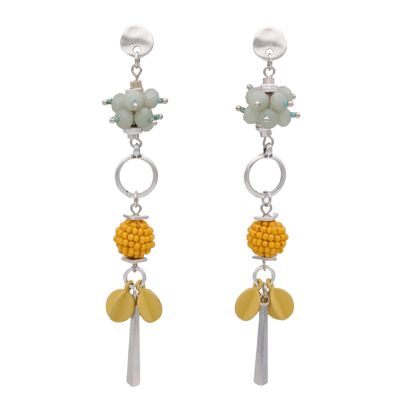 VAUPES aqua, yellow and silver long Mexican style earrings