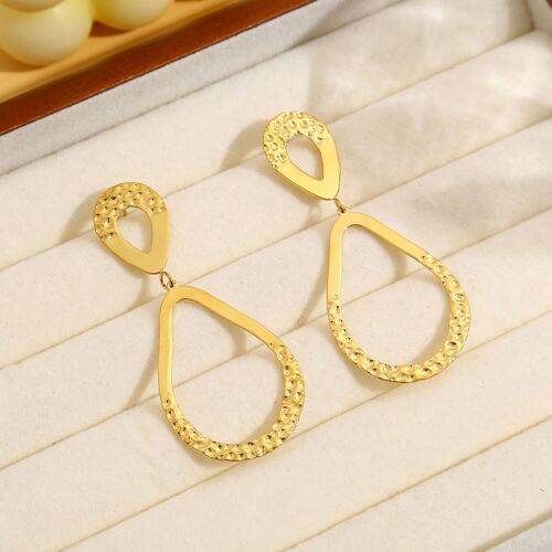 Boucles d'oreilles dorées double goutte