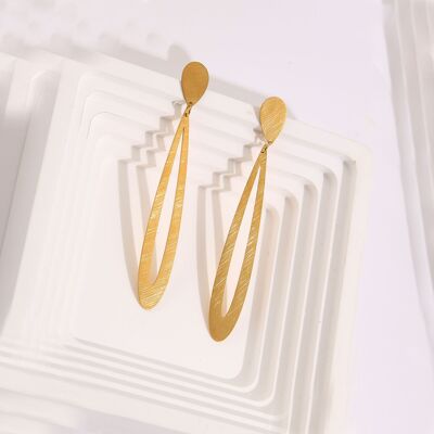 Fine dangling gold line earrings with brushed effect