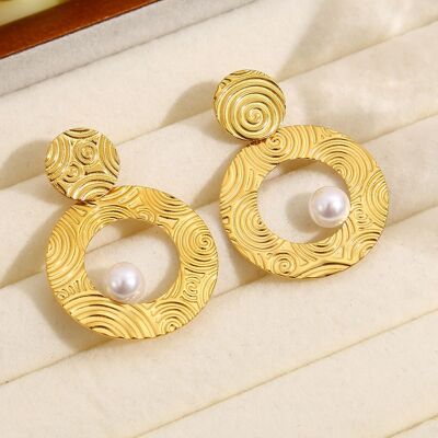 Golden dangling circle earrings with pearl