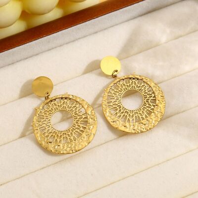 Gold circle dangling earrings