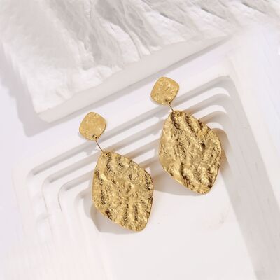 Gold hammered dangle earrings