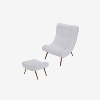 Fauteuil avec repose-pieds bouclé blanc, Marcello 1