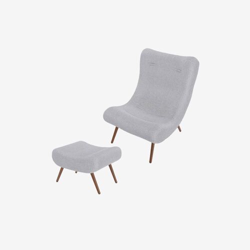 Fauteuil avec repose-pieds bouclé gris-crème, Marcello