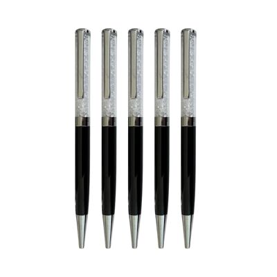 Bolígrafos estilo Swarovski | 5 Piezas | Negro | Metales | Más de 500 cristales