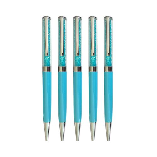 Swarovski Stijl Pennen | 5 Stuks | Blauw | Metaal | 500+ Kristallen