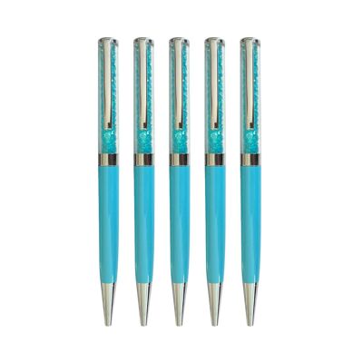 Bolígrafos estilo Swarovski | 5 Piezas | Azul | Metales | Más de 500 cristales