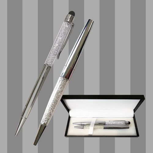 Swarovski Stijl Pen en Stylus | Zilver | In Geschenkverpakking | Metaal | 500+ Kristallen