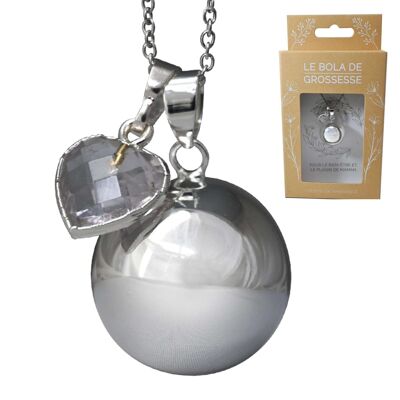 Cadena lisa plata embarazo bola piedra natural bañada en plata - Corazón de cristal de roca