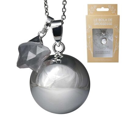 Cadena lisa plata embarazo bola piedra natural bañada en plata - Estrella cristal de roca