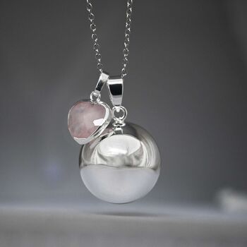 Bola de grossesse argent lisse pierre naturelle chaine plaqué argent - Coeur quartz rose 2