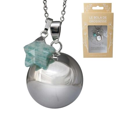 Bola da gravidanza in argento liscio, catena placcata in argento con pietra naturale - Stella amazzonite