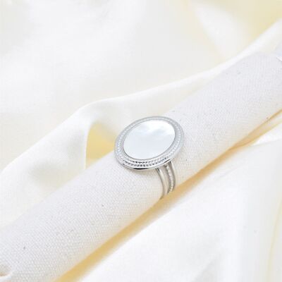 Oval mother-of-pearl ring in silver stainless steel -BG310112AR