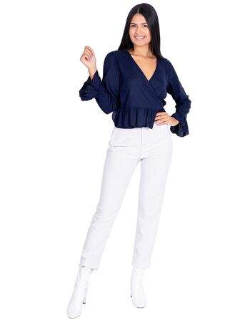 Chemise bleue à manches longues pour femmes 2