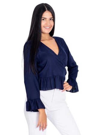 Chemise bleue à manches longues pour femmes 3