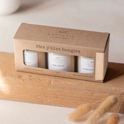 Breakfast box - 3 artisanal candles scented with natural soy wax - Coffee cream, Toasted bread, Homemade jam.