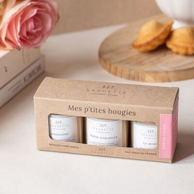 Maman Chérie Box - 3 Artisanal Candles Scented with Natural Soy Wax - Madeleine, Orange Blossom, Dew - Mother's Day Gift