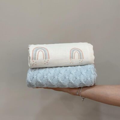 %100 Cotton Rainbow Blanket & Muslin Best Seller Gift Set