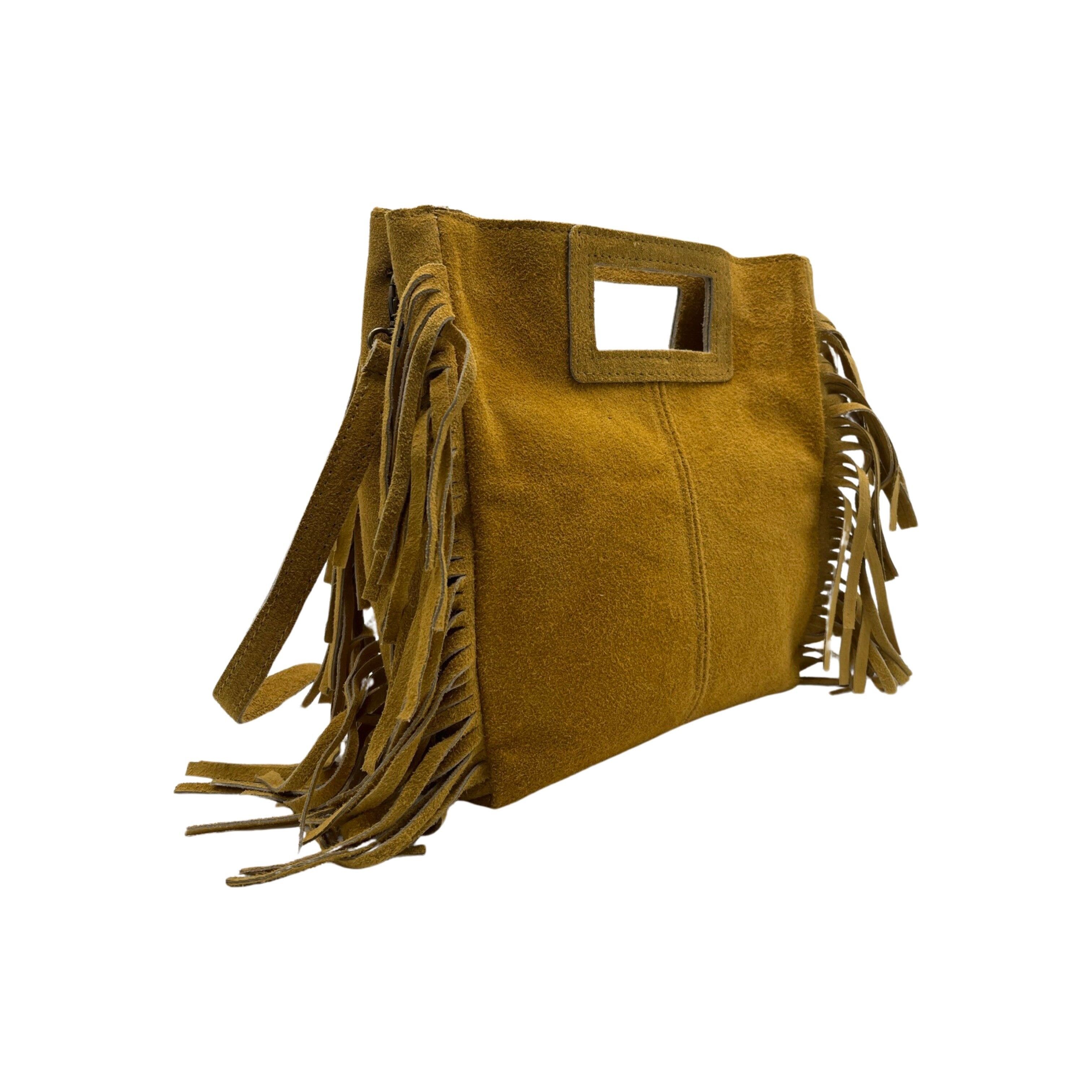 BORSA A MANO MARION IN PELLE SCAMOSCIATA OCRE