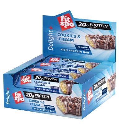 Barre protéinée FitSpo Delight 20g de protéines, Biscuits et Crème, 12x60g