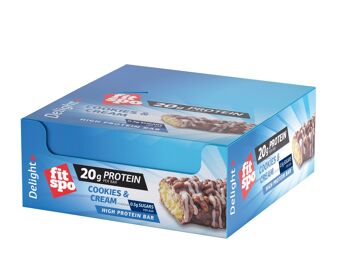 Barre protéinée FitSpo Delight 20g de protéines, Biscuits et Crème, 12x60g 2