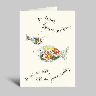 Communion card with envelope | You are exactly right the way you are | colorful fish | Folding card for communion