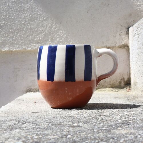 Mug Artisanal Rayures et Terracotta - Bleu