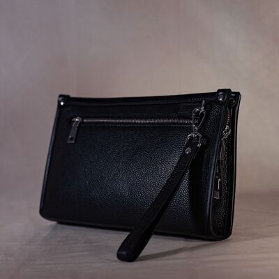 Large elegant leather pouch with zipper and fingerprint, multiple storage for cards and personal items