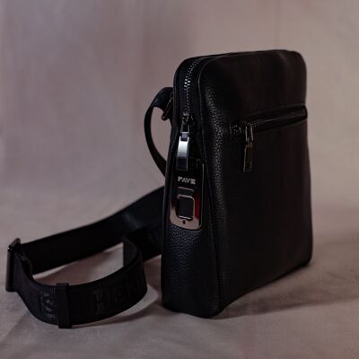 Compact messenger bag with adjustable shoulder strap and fingerprint lock