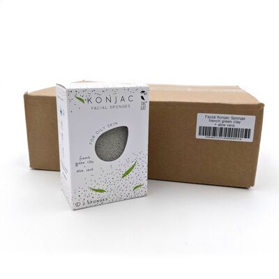 Pack de 6 esponjas faciales Konjac - Para pieles grasas - Certificado vegano - 2 esponjas en 1 caja