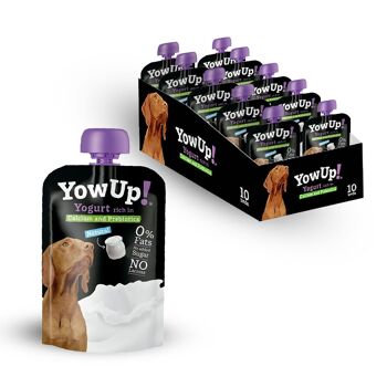 Yaourt naturel YowUp pour chien (paquet de 10) - prébiotique, sans lactose, 0% de matière grasse, longue conservation jusqu'à 2 ans 2