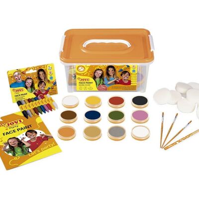 JOVI - FACE PAINT Schoolpack de maquillage 6 flacons 8ml couleurs assorties + 176 + crayon cosmétique + 8 éponges + 3 pinçeaux + leaflet