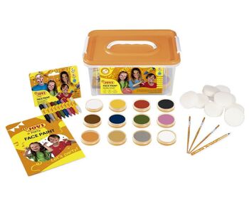 JOVI - FACE PAINT Schoolpack de maquillage 6 flacons 8ml couleurs assorties + 176 + crayon cosmétique + 8 éponges + 3 pinçeaux + leaflet 1