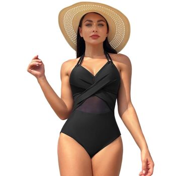 Maillot de bain bikini de couleur unie pour femmes, avec mousseline et tissu croisé sur le devant 2