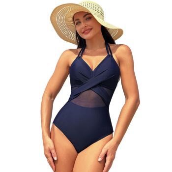 Maillot de bain bikini de couleur unie pour femmes, avec mousseline et tissu croisé sur le devant 3