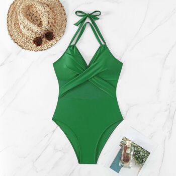 Maillot de bain bikini de couleur unie pour femmes, avec mousseline et tissu croisé sur le devant 12