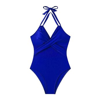 Maillot de bain bikini de couleur unie pour femmes, avec mousseline et tissu croisé sur le devant 19