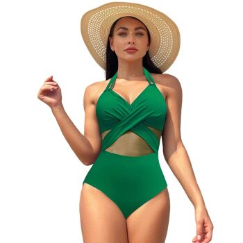 Maillot de bain bikini de couleur unie pour femmes, avec mousseline et tissu croisé sur le devant 26