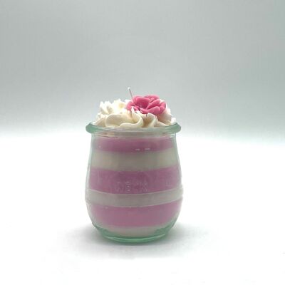 Dessert candle "Precious Rose" rose-hibiscus blossom scent - scented candle in a glass - soy wax